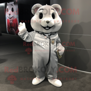 Silver Hamster mascot costume character dressed with a Suit Pants and Foot pads
