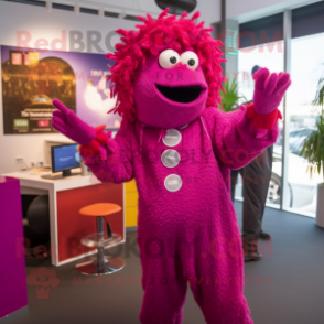 Magenta Goulash mascot costume character dressed with a Jumpsuit and Necklaces