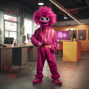 Magenta Goulash mascot costume character dressed with a Jumpsuit and Necklaces