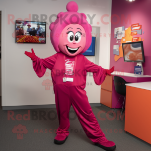 Magenta Goulash mascot costume character dressed with a Jumpsuit and Necklaces