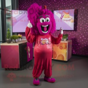 Magenta Goulash mascot costume character dressed with a Jumpsuit and Necklaces