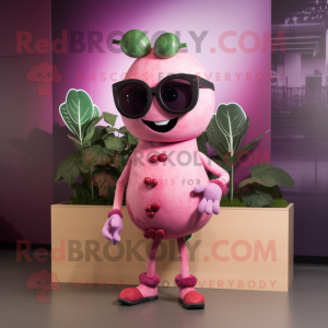 Pink Grape mascot costume character dressed with a Shift Dress and Sunglasses