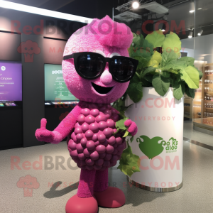Pink Grape mascot costume character dressed with a Shift Dress and Sunglasses