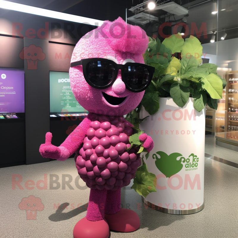 Pink Grape mascot costume character dressed with a Shift Dress and Sunglasses Pink Grape mascot costume character dressed with a Shift Dress and Sunglasses