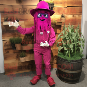 Magenta Scarecrow mascot costume character dressed with a Flare Jeans and Cufflinks