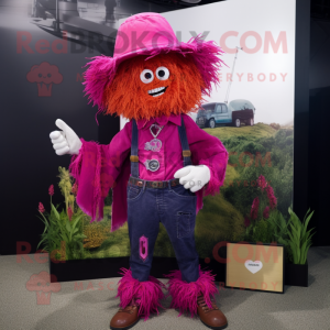 Magenta Scarecrow mascot costume character dressed with a Flare Jeans and Cufflinks