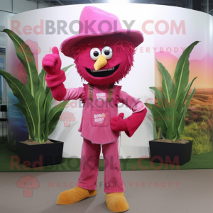 Magenta Scarecrow mascot costume character dressed with a Flare Jeans and Cufflinks