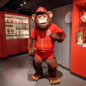 Red Chimpanzee mascot costume character dressed with a Shorts and Brooches