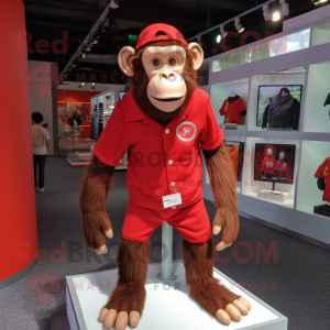 Red Chimpanzee mascot costume character dressed with a Shorts and Brooches