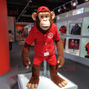 Red Chimpanzee mascot costume character dressed with a Shorts and Brooches