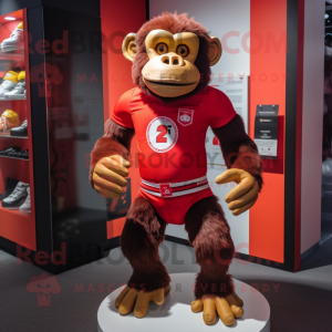 Red Chimpanzee mascot costume character dressed with a Shorts and Brooches