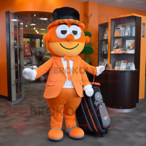 Orange Golf Bag mascot costume character dressed with a Suit and Bow ties