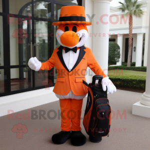 Orange Golf Bag mascot costume character dressed with a Suit and Bow ties