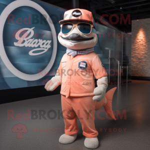 Peach Barracuda mascot costume character dressed with a Rash Guard and Berets
