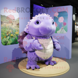 Lavender Glyptodon mascot costume character dressed with a Capri Pants and Gloves