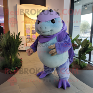 Lavender Glyptodon mascot costume character dressed with a Capri Pants and Gloves