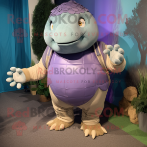 Lavender Glyptodon mascot costume character dressed with a Capri Pants and Gloves