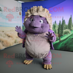 Lavender Glyptodon mascot costume character dressed with a Capri Pants and Gloves