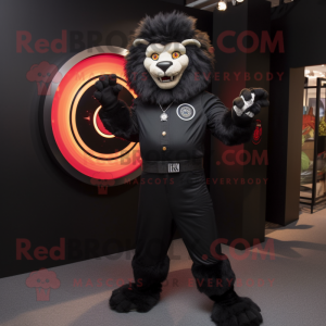 Black Tamer Lion mascot costume character dressed with a Waistcoat and Rings
