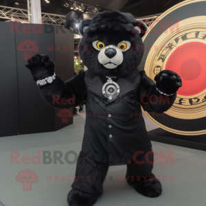 Black Tamer Lion mascot costume character dressed with a Waistcoat and Rings