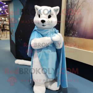 Sky Blue Ermine mascot costume character dressed with a Empire Waist Dress and Shawl pins