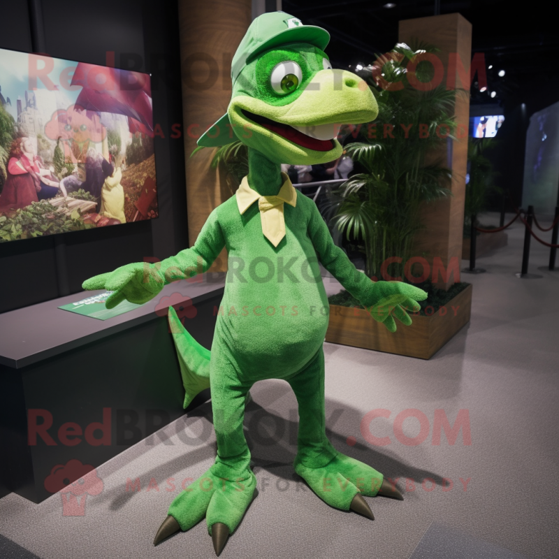 Green Pterodactyl mascot costume character dressed with a Romper and Cufflinks Green Pterodactyl mascot costume character dressed with a Romper and Cufflinks