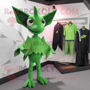 Green Pterodactyl mascot costume character dressed with a Romper and Cufflinks