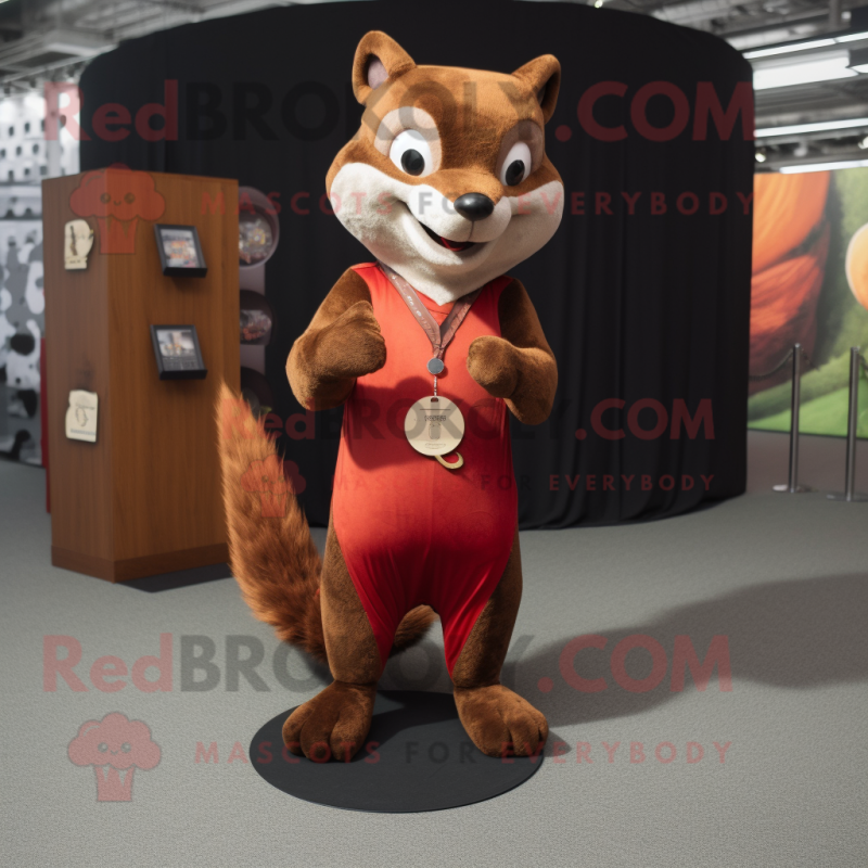 Rust Marten mascot costume character dressed with a Yoga Pants and Coin purses