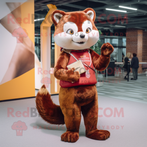 Rust Marten mascot costume character dressed with a Yoga Pants and Coin purses