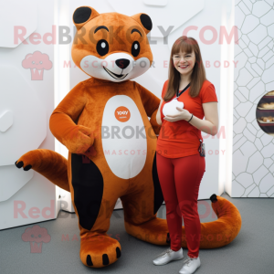 Rust Marten mascot costume character dressed with a Yoga Pants and Coin purses