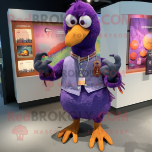 Purple Dodo Bird mascot costume character dressed with a Henley Tee and Keychains