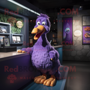 Purple Dodo Bird mascot costume character dressed with a Henley Tee and Keychains