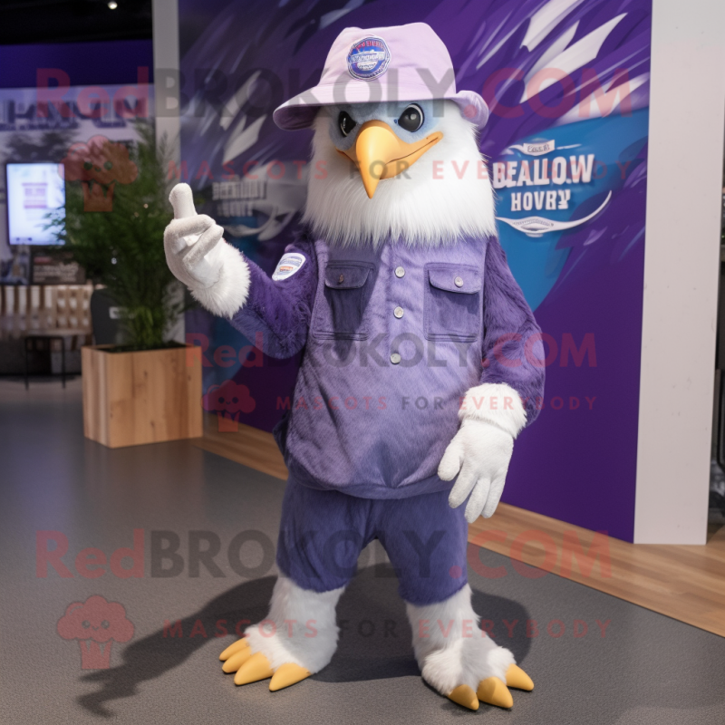 Lavender Bald Eagle mascot costume character dressed with a Flare Jeans and Beanies Lavender Bald Eagle mascot costume character dressed with a Flare Jeans and Beanies