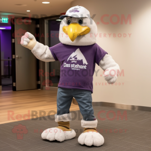 Lavender Bald Eagle mascot costume character dressed with a Flare Jeans and Beanies