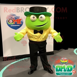 Lime Green Nachos mascot costume character dressed with a Button-Up Shirt and Bow ties