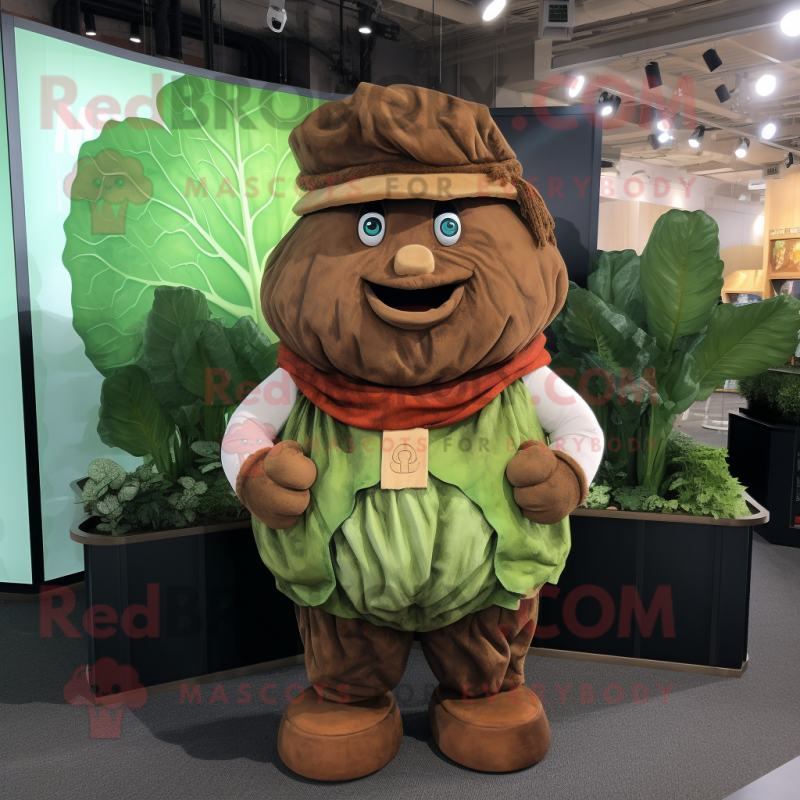 Brown Cabbage mascot costume character dressed with a Trousers and Necklaces Brown Cabbage mascot costume character dressed with a Trousers and Necklaces