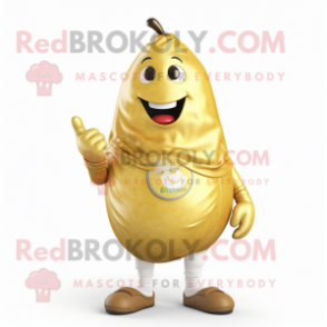 Gold Pear mascot costume character dressed with a Boyfriend Jeans and Bracelets