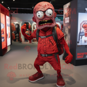 Red Undead mascot costume character dressed with a T-Shirt and Backpacks