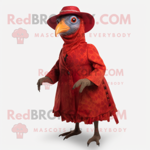 Red Guinea Fowl mascot costume character dressed with a A-Line Skirt and Hats