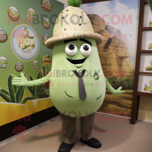 Olive Falafel mascot costume character dressed with a Suit and Hat pins