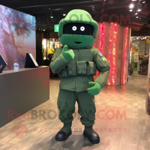 Forest Green Commando mascot costume character dressed with a Long Sleeve Tee and Hairpins