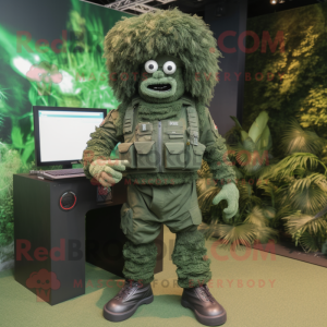 Forest Green Commando mascot costume character dressed with a Long Sleeve Tee and Hairpins