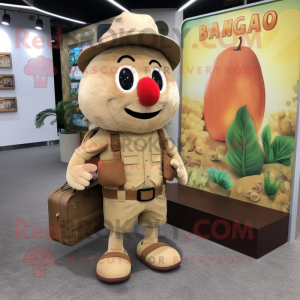 Beige Mango mascot costume character dressed with a Cargo Pants and Coin purses