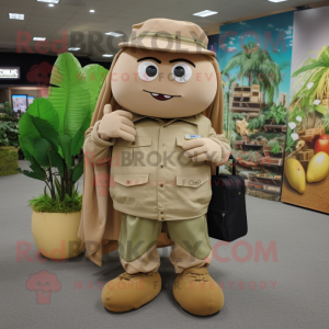 Beige Mango mascot costume character dressed with a Cargo Pants and Coin purses