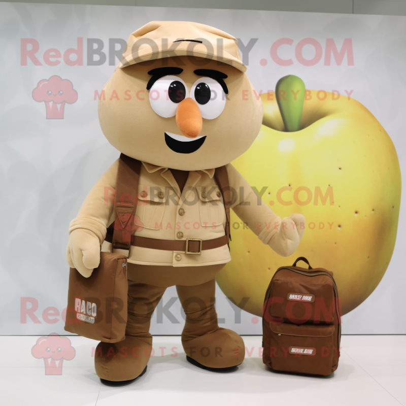 Beige Mango mascot costume character dressed with a Cargo Pants and Coin purses