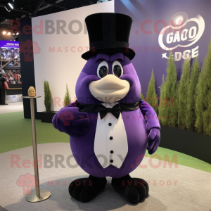 Lavender Grenade mascot costume character dressed with a Tuxedo and Pocket squares