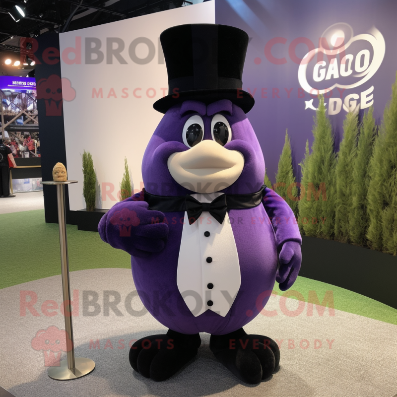 Lavender Grenade mascot costume character dressed with a Tuxedo and Pocket squares