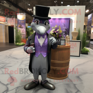 Lavender Grenade mascot costume character dressed with a Tuxedo and Pocket squares