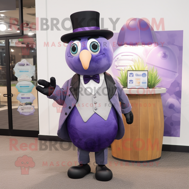 Lavender Grenade mascot costume character dressed with a Tuxedo and Pocket squares