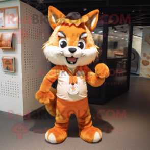 Orange Bobcat mascot costume character dressed with a Culottes and Coin purses